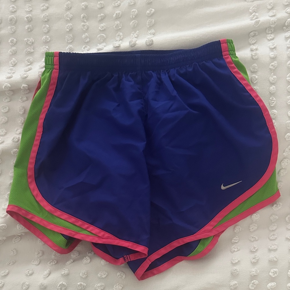 Nike Women's Athletic Shorts in Blue and Green with Pink Trim
